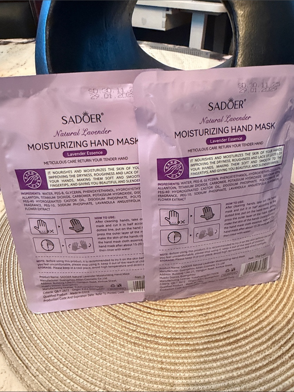 SADOER Natural Lavender Moisturizing Hand Mask Packets Set of 2 New - Picture 3 of 7